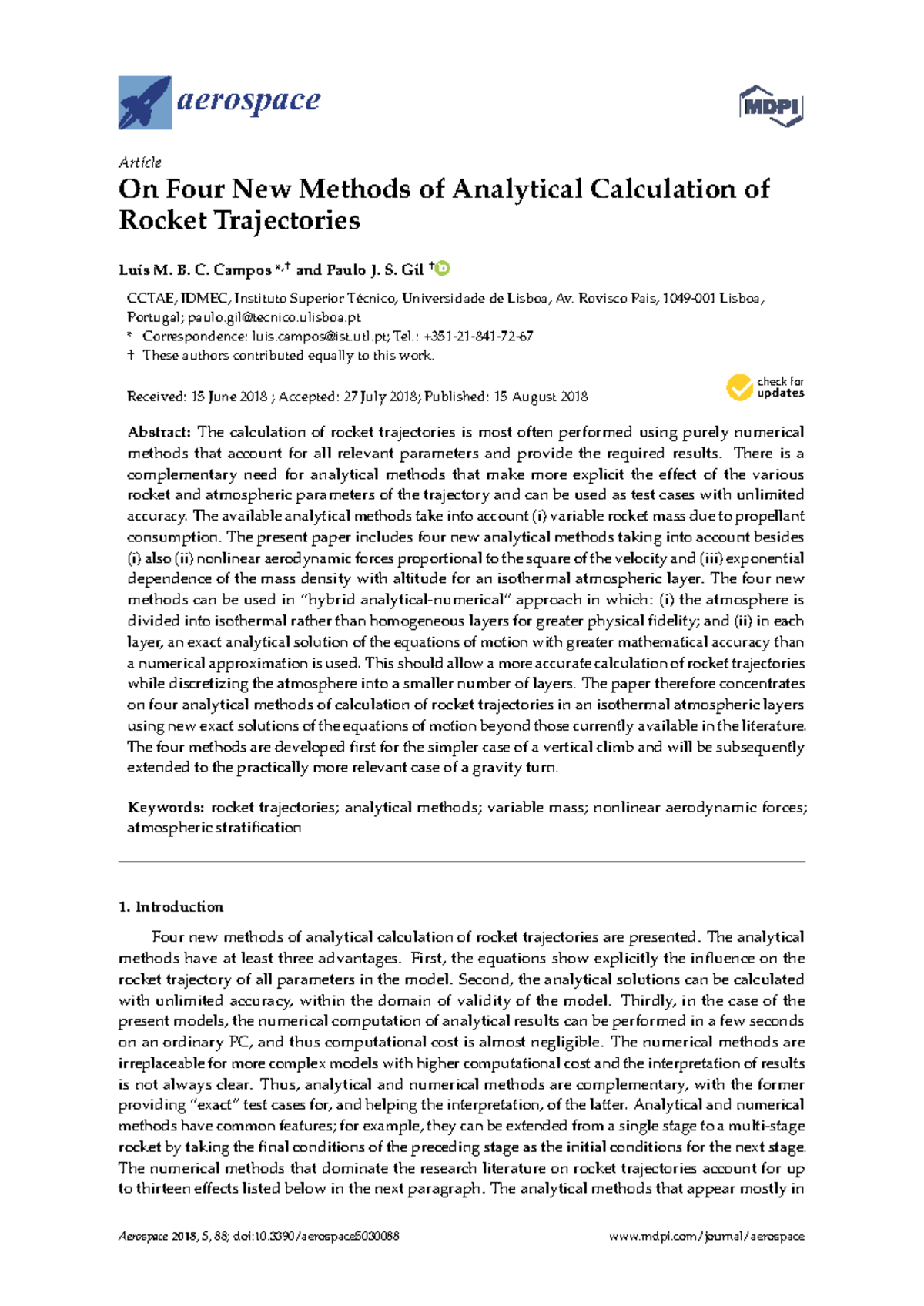 Aerospace 05: Analytical Methods for Rocket Trajectory Calculations ...