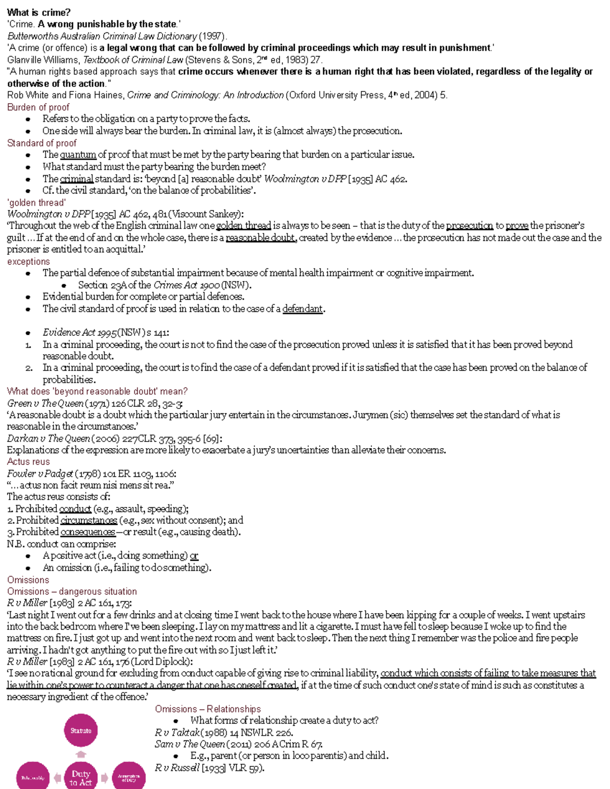 Crime Notes: Key Concepts and Legal Principles in Criminal Law (CRIM101 ...