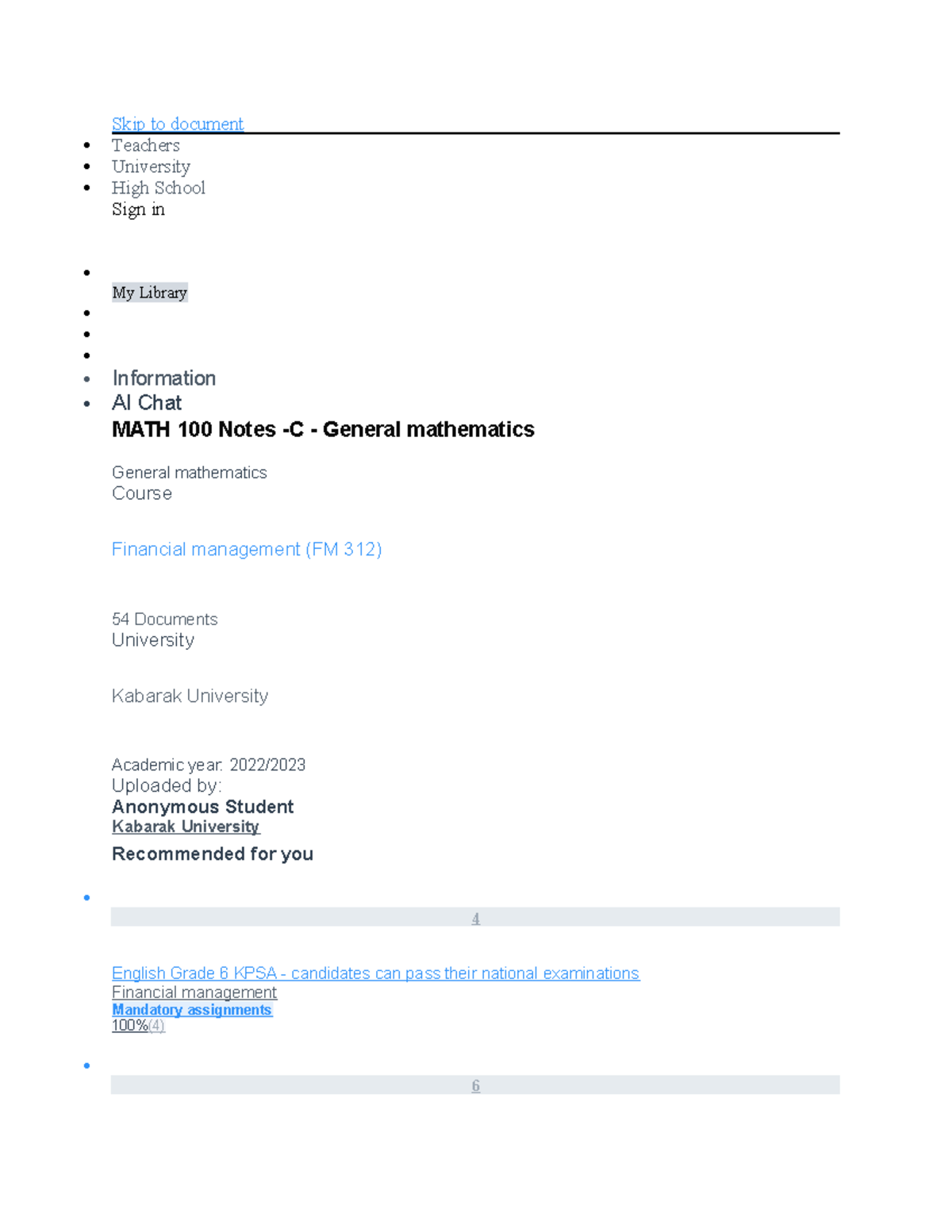 MATH 100 Final Exam Study Notes - General Mathematics Concepts - Studocu