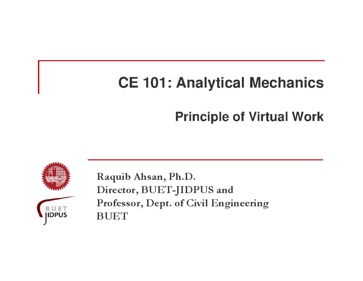 CE 101: Lecture 6 - Principle of Virtual Work Explained - Studocu