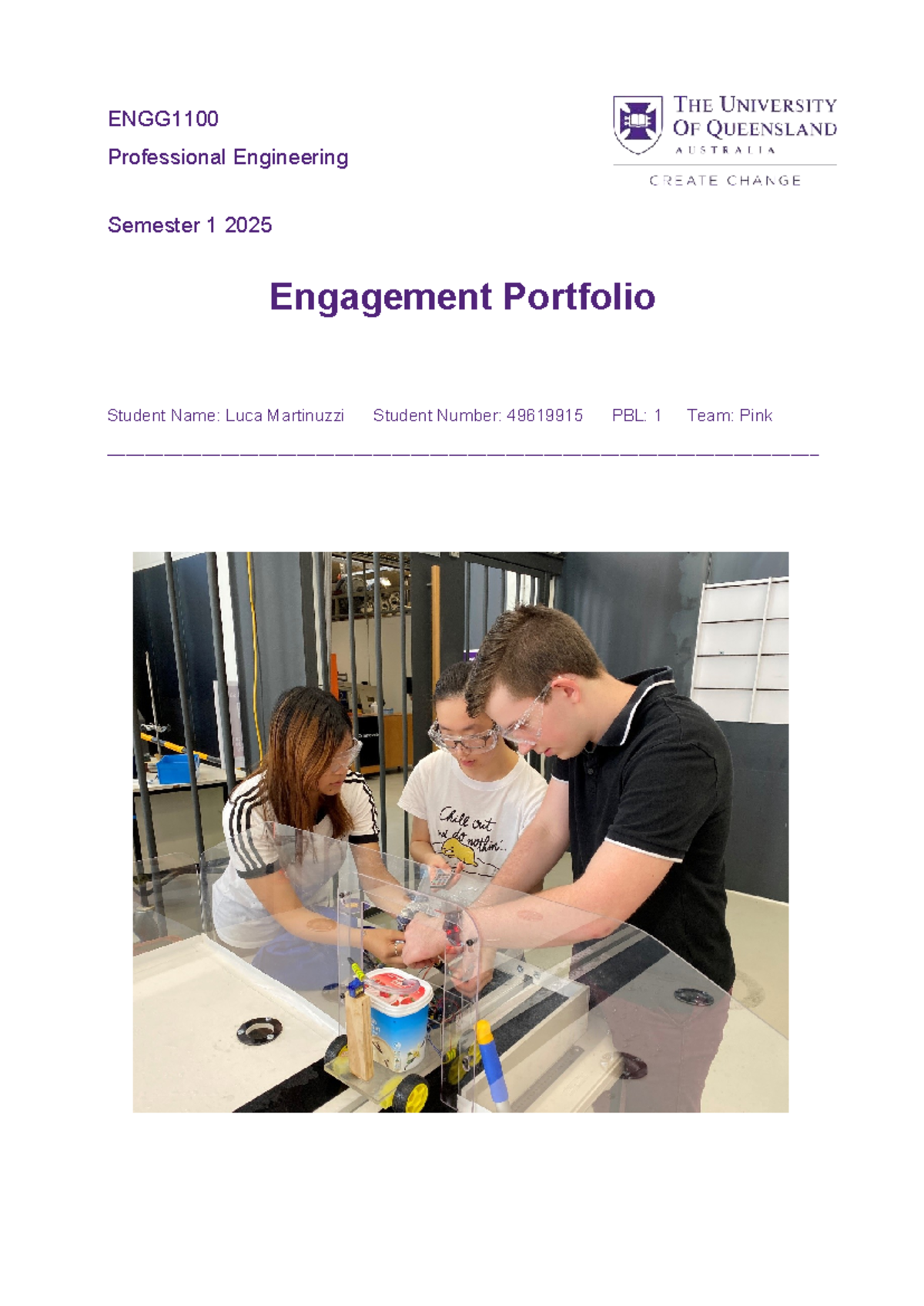 ENGG1100 Professional Engineering Semester 1 2025 Engagement Portfolio ...