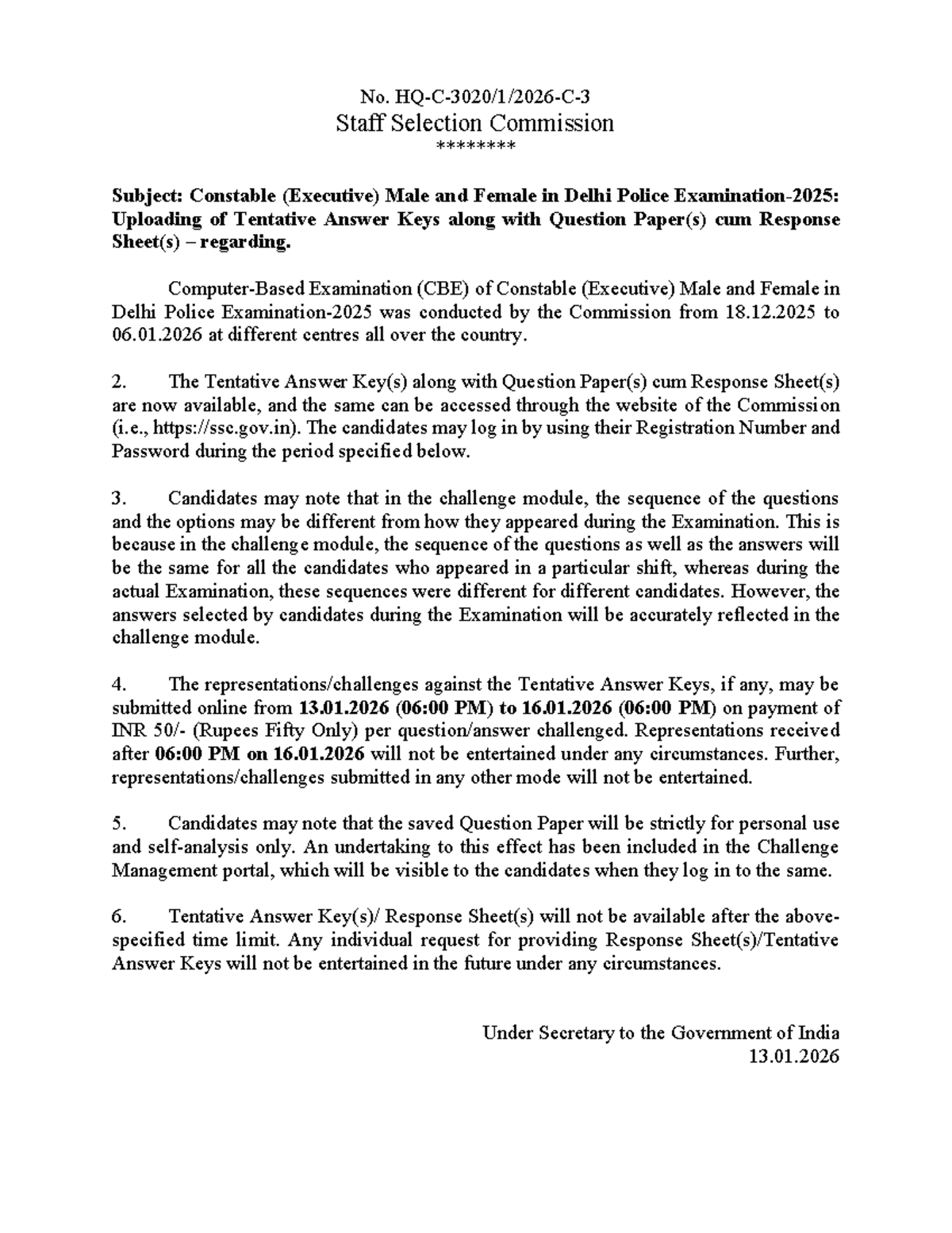 Tentative Answer Keys for Delhi Police Constable (Executive) 2025 - Studocu
