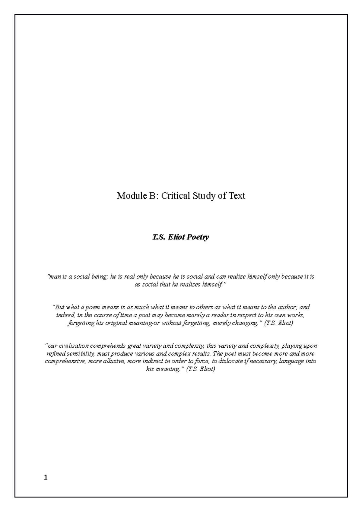 Module B Notes: Critical Study of T.S. Eliot's Poetry and Themes - Studocu