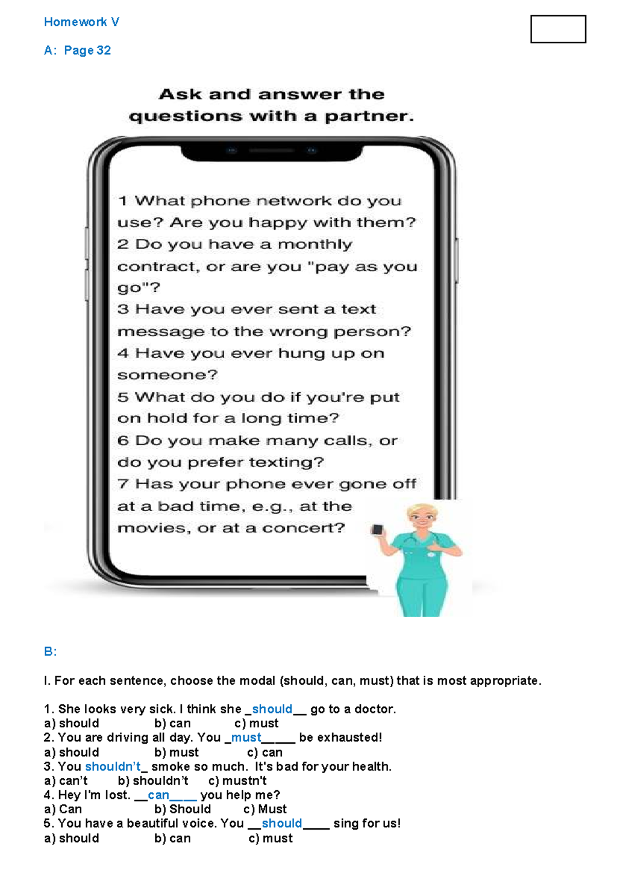 Homework V A: Modal Verbs Practice and Writing Exercise - Studocu