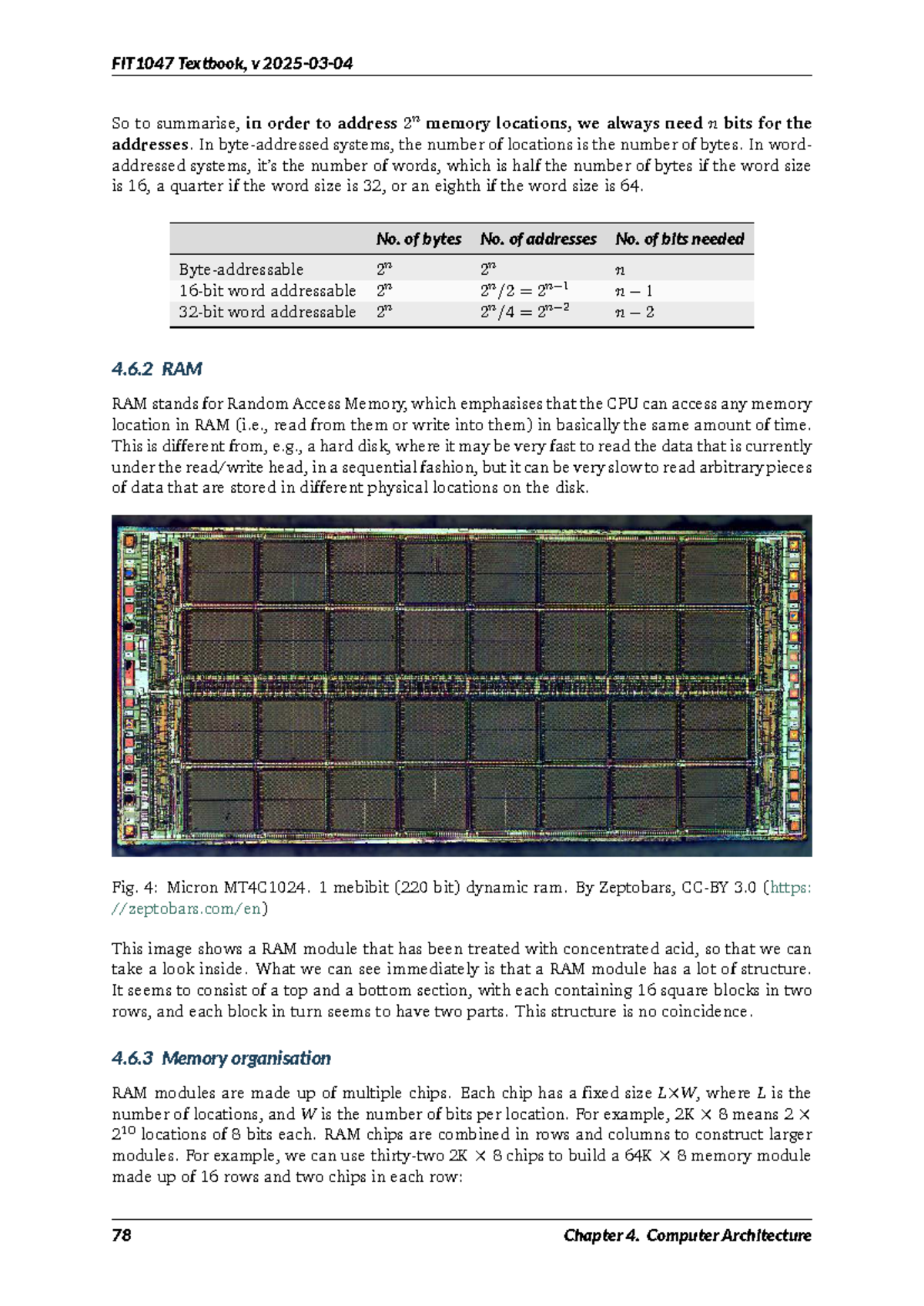 FIT1047 Chapter 4: RAM and Memory Organization Overview - Studocu