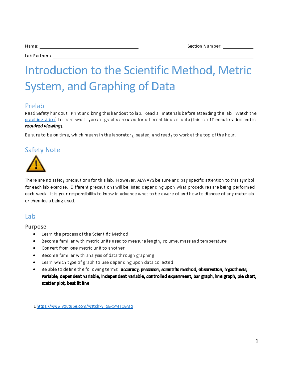 Lab 01 Scientific Method, Metrics, Graphing - Name