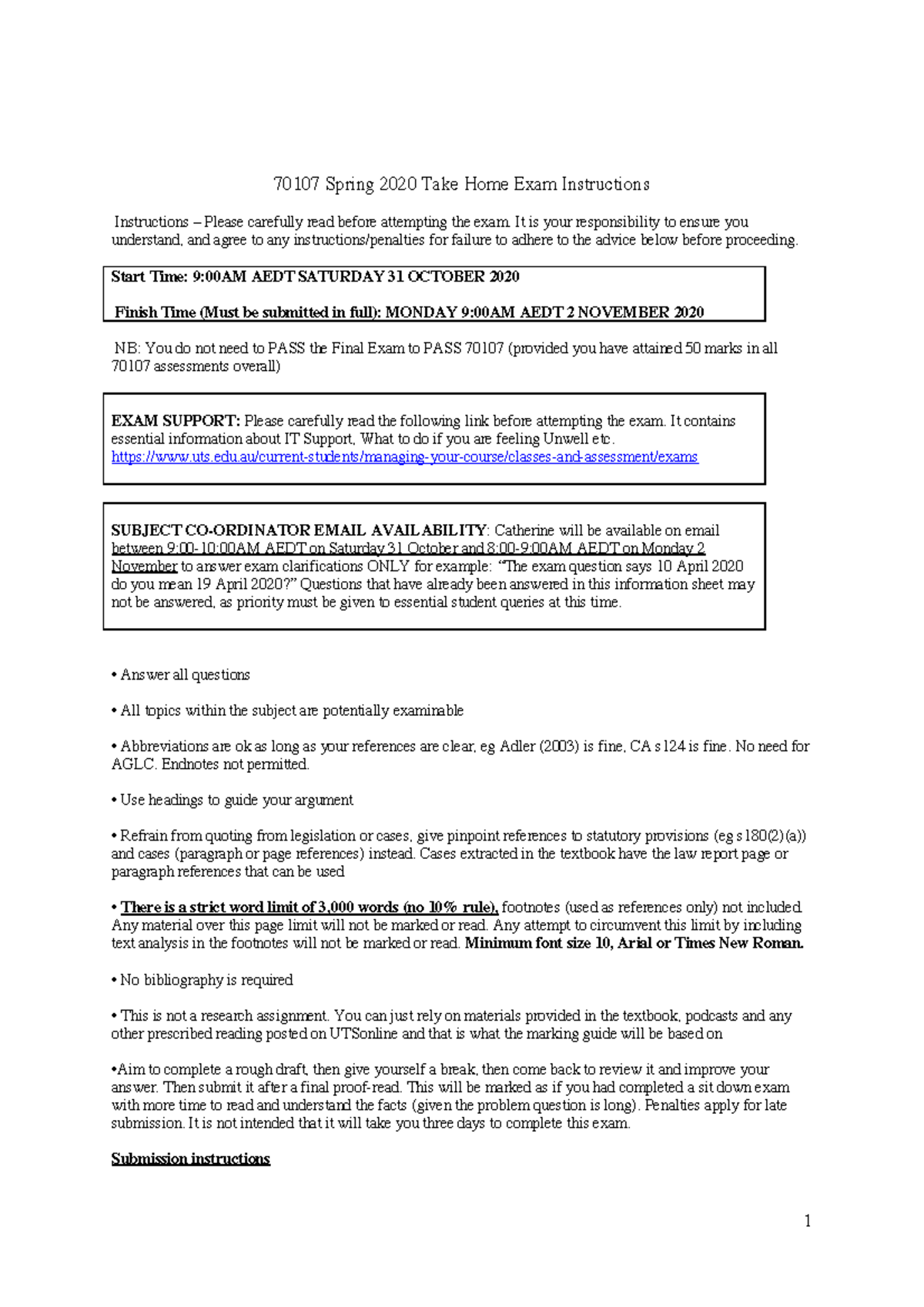 70107 Spring 2020 Take Home Exam Instructions & Scenarios - Studocu