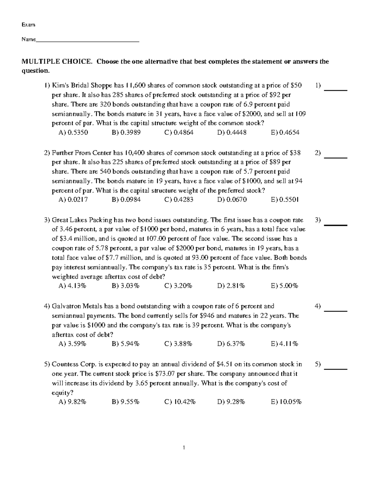 Chapter 14 Quiz - Capital Structure & Cost of Capital Analysis - Studocu