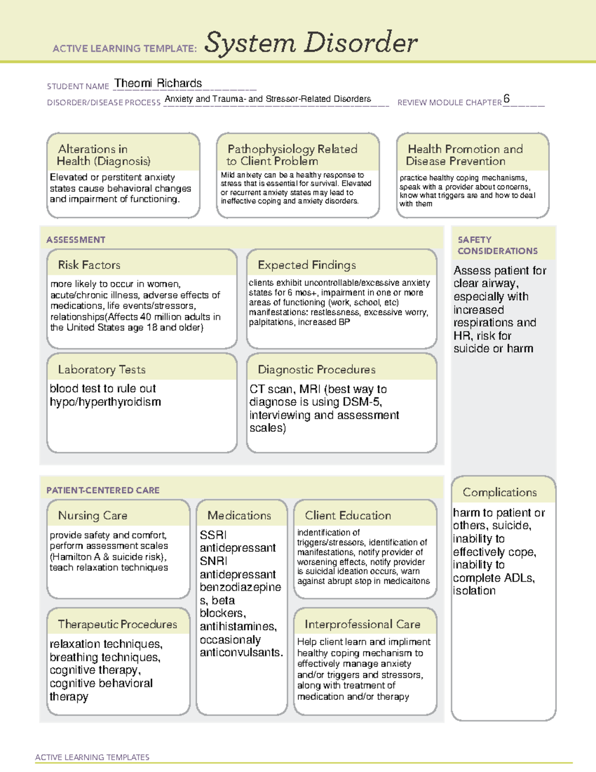 ACTIVE LEARNING TEMPLATE: Anxiety Disorders Review Module - Studocu