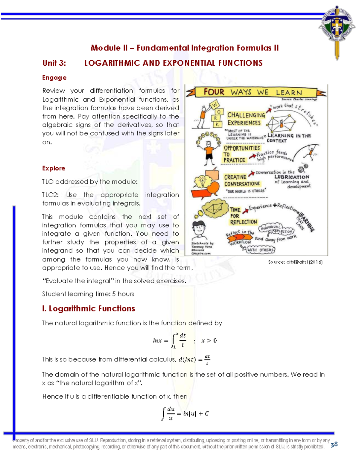 Integral Calculus Module II: Logarithmic & Exponential Functions - Studocu
