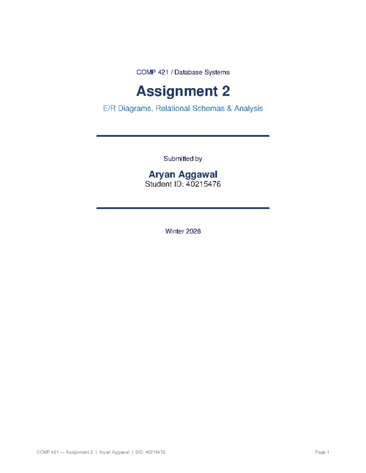 COMP 421 Database Systems Assignment 2: Diagrams & Schema Analysis ...