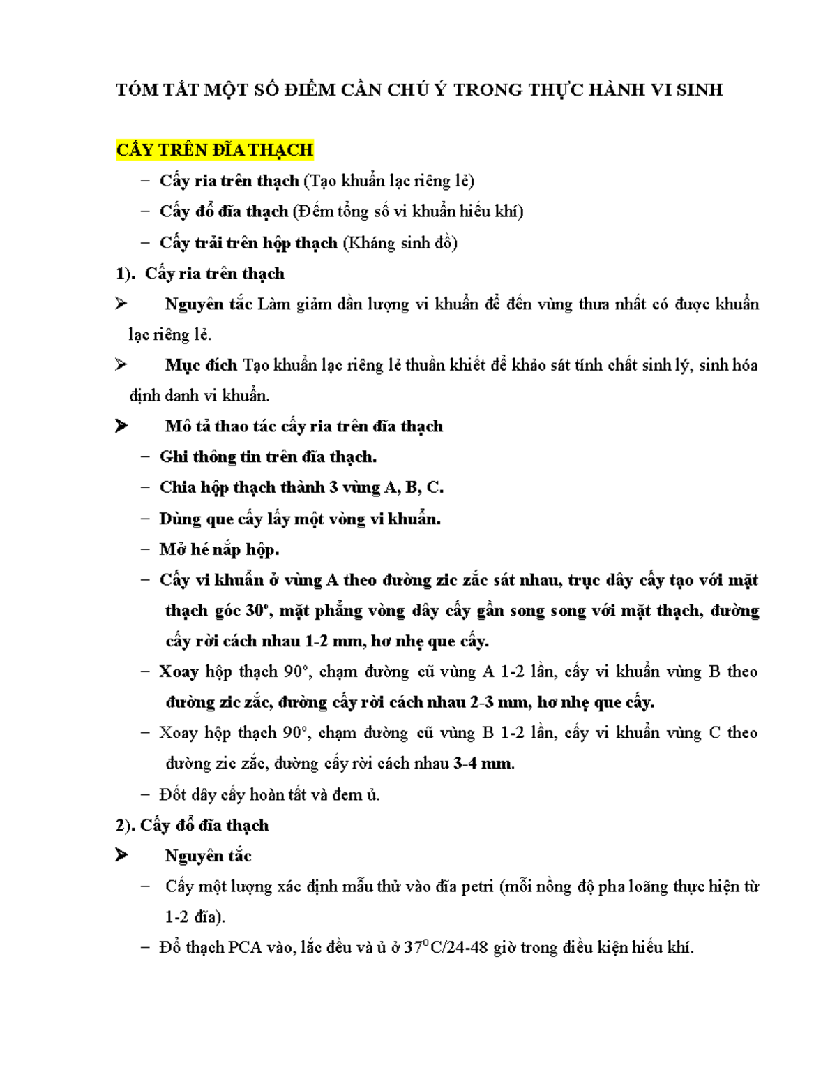 Tài liệu ôn tập thực hành Vi sinh - TH Vi sinh - Studocu
