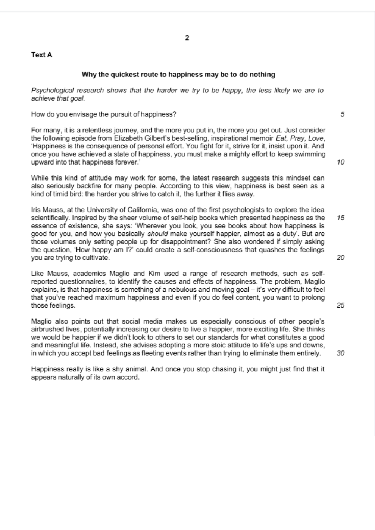 Eng psg-happiness - english paper 1 - 2 Text A Why the quickest route ...