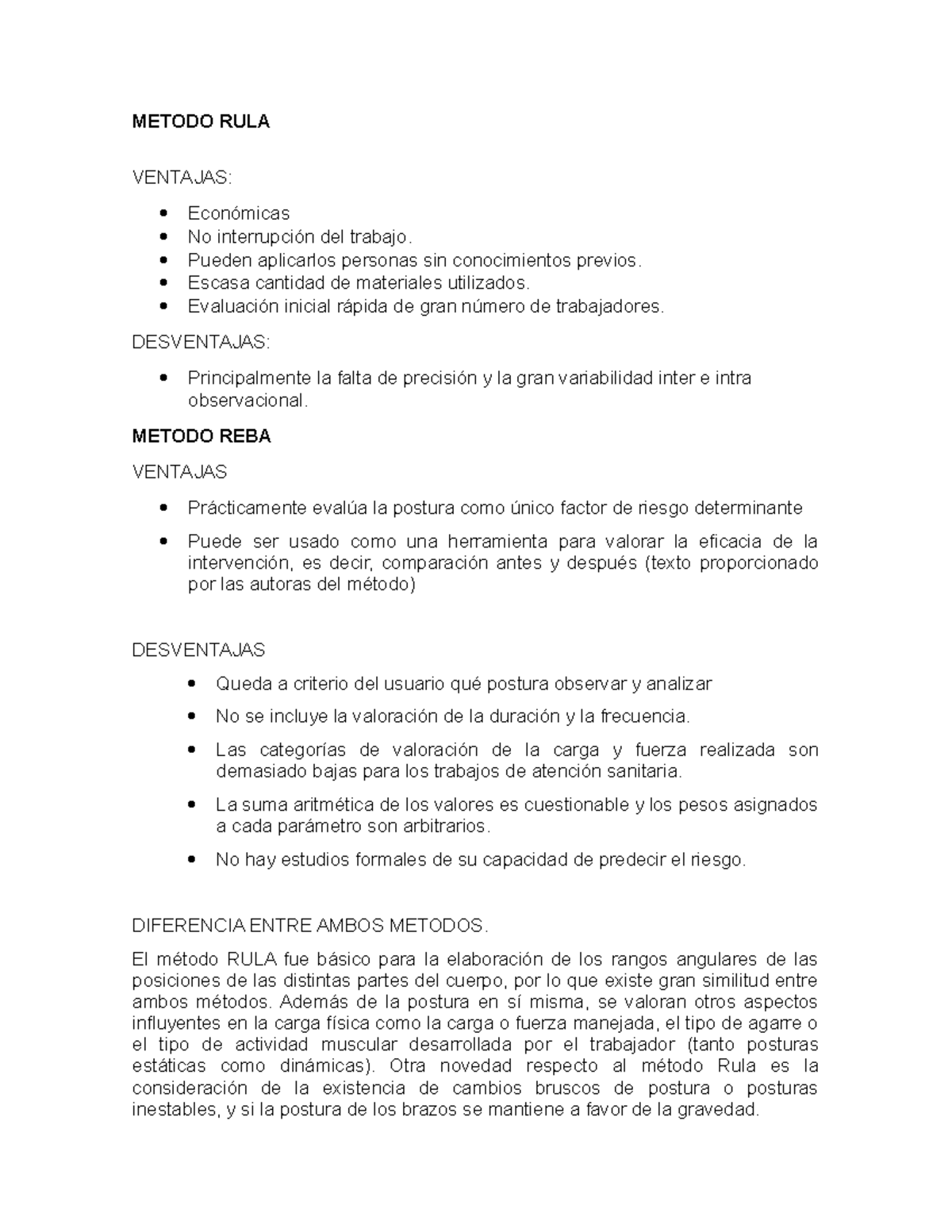 Comparativa de Métodos RULA y REBA en Ergonomía Laboral - Studocu
