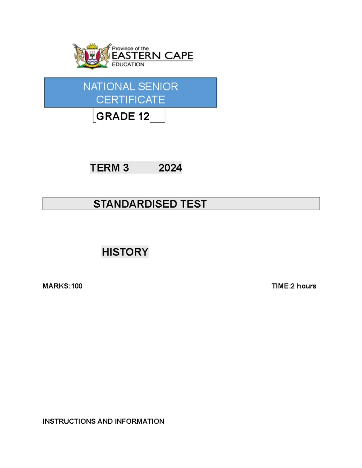 HIST 10: Term 3 Standardized Test 2 Marking Guidelines - Sept 2024 ...