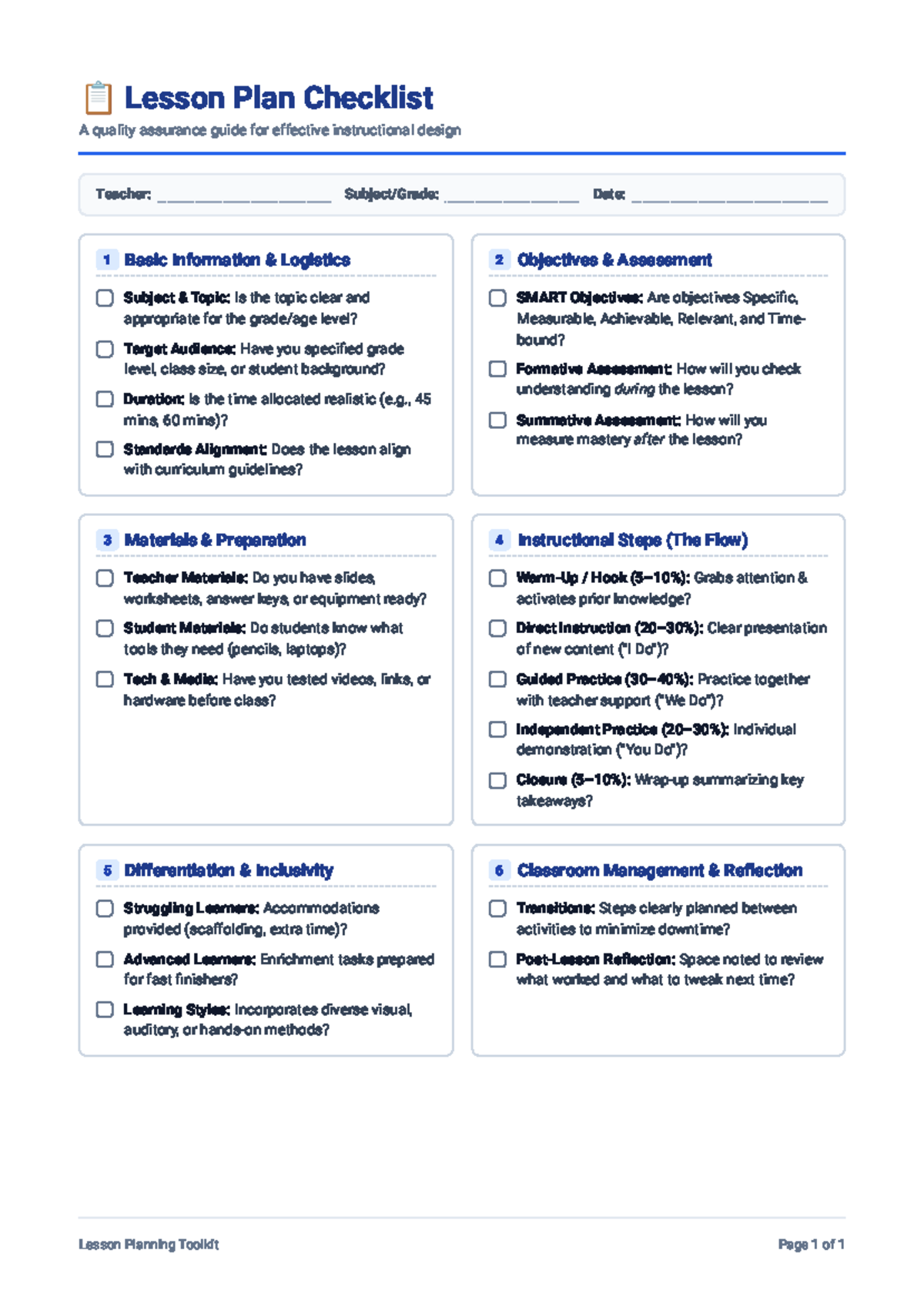 Lesson Plan Checklist: A Guide for Effective Instructional Design - Studocu