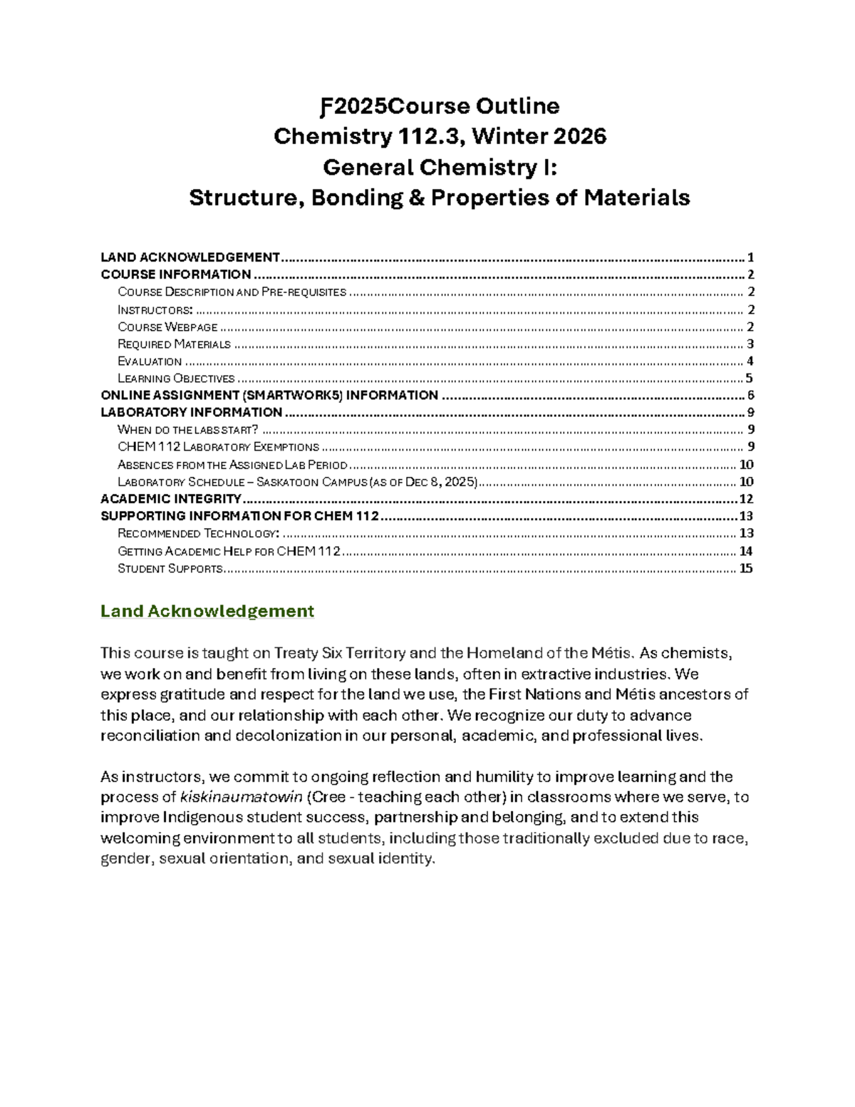 Syllabus for CHEM 112: General Chemistry I, Winter 2026 - Studocu