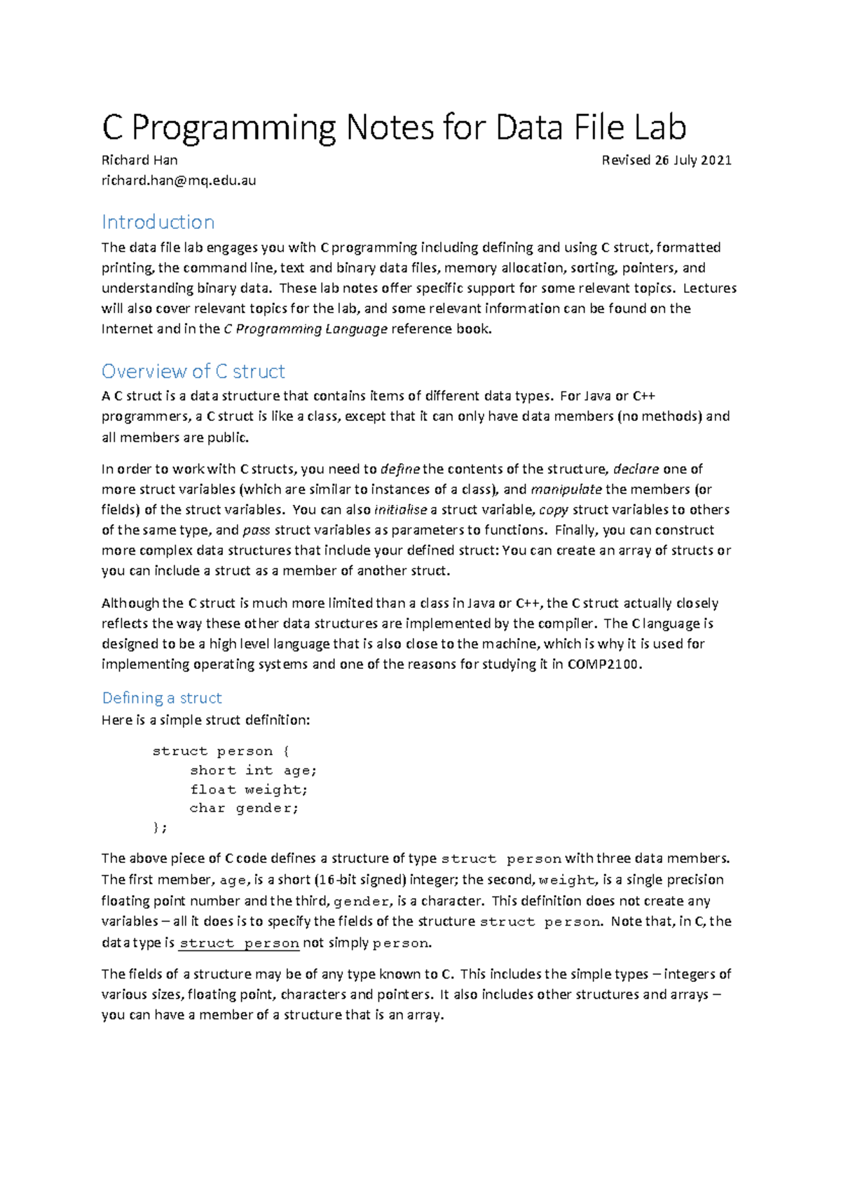 C Programming Notes: Data File Lab Insights (COMP2100) - Studocu