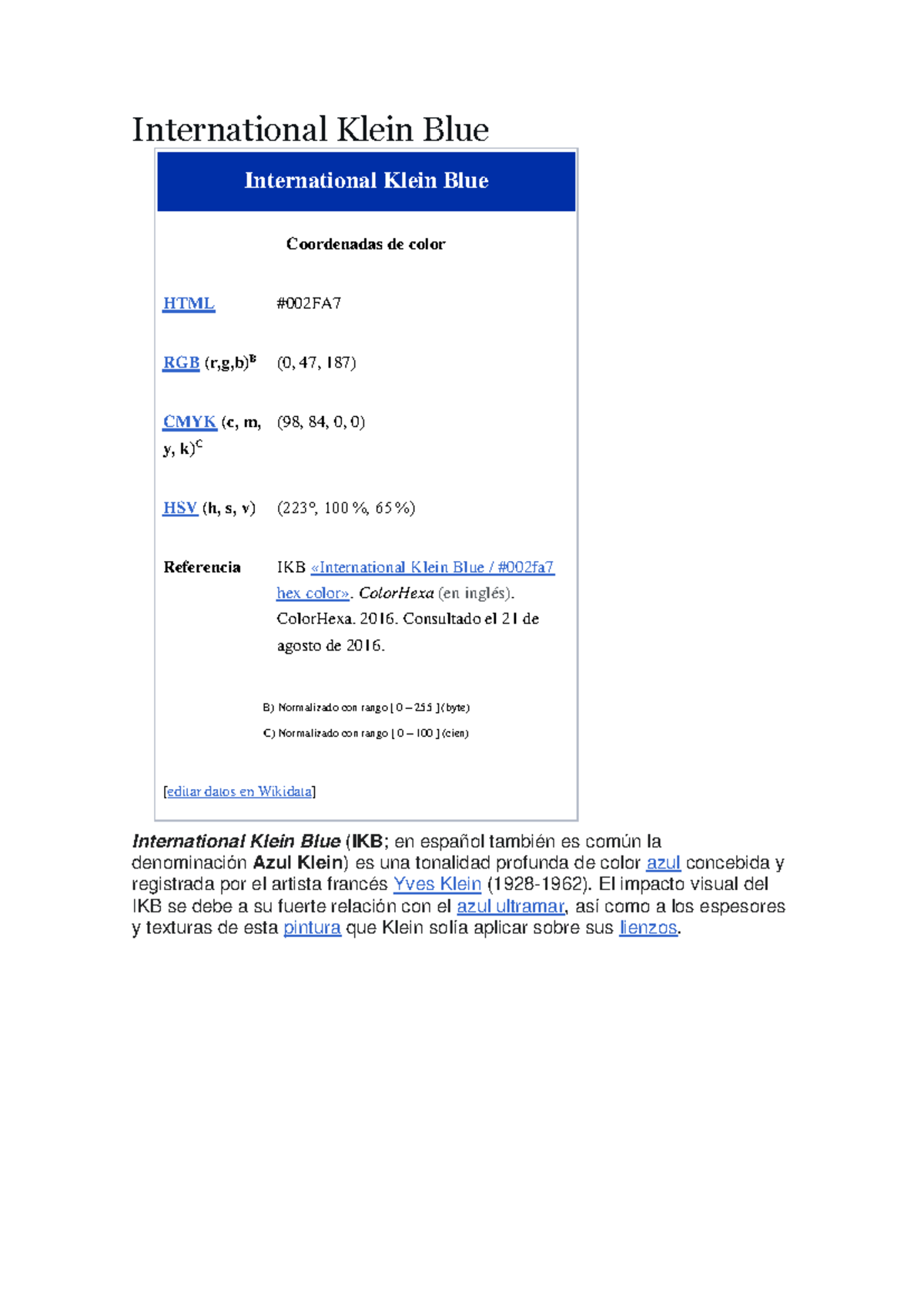 Notas sobre el color International Klein Blue (IKB) - Studocu