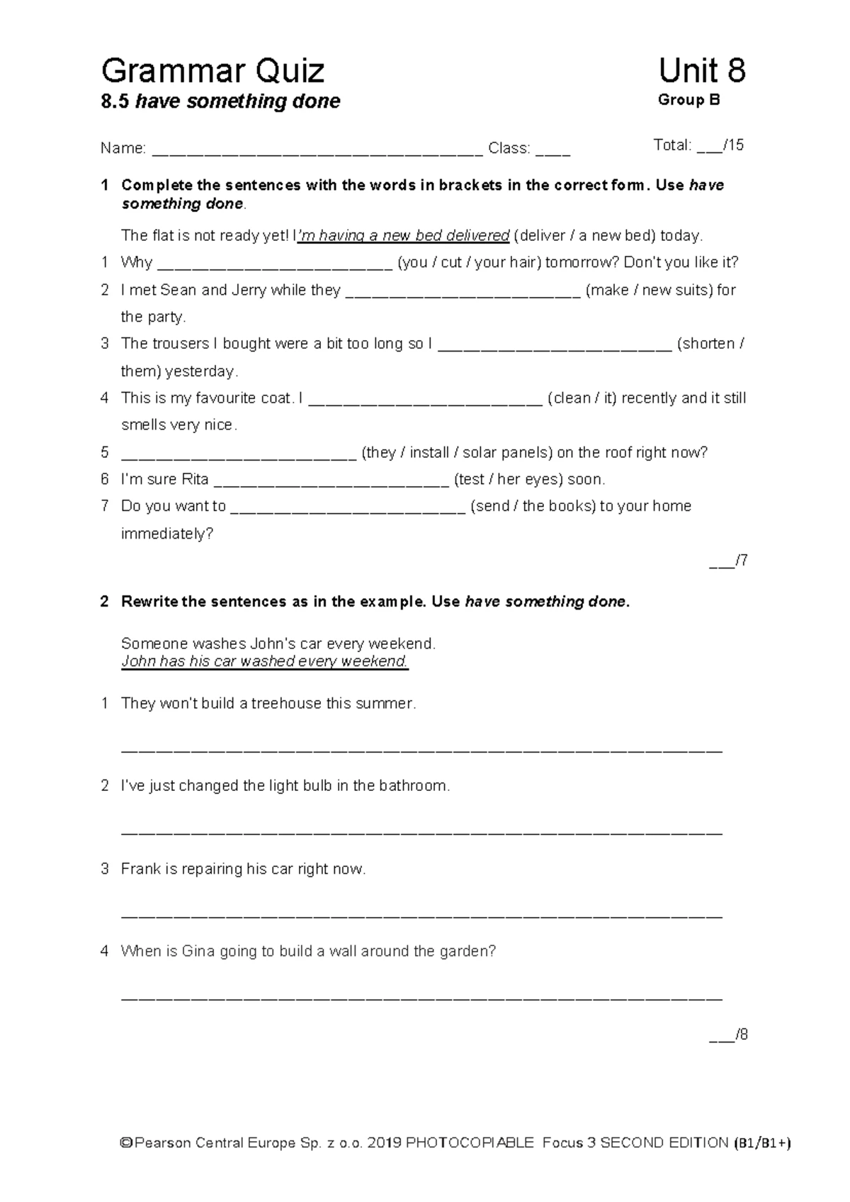 Focus 3 2E Vocabulary Quiz - Unit 8, Group A Evaluation - Studocu