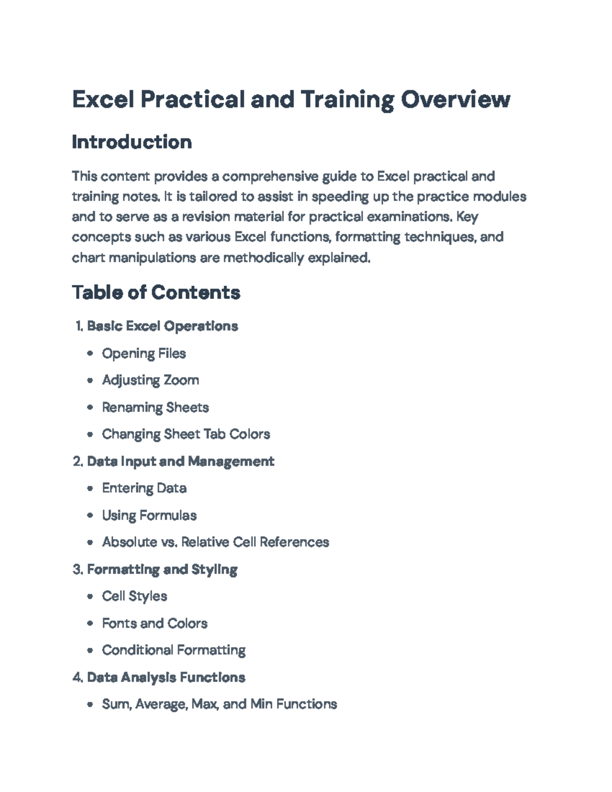 Excel Practical Training Notes: Essential Guide for Exams - Studocu