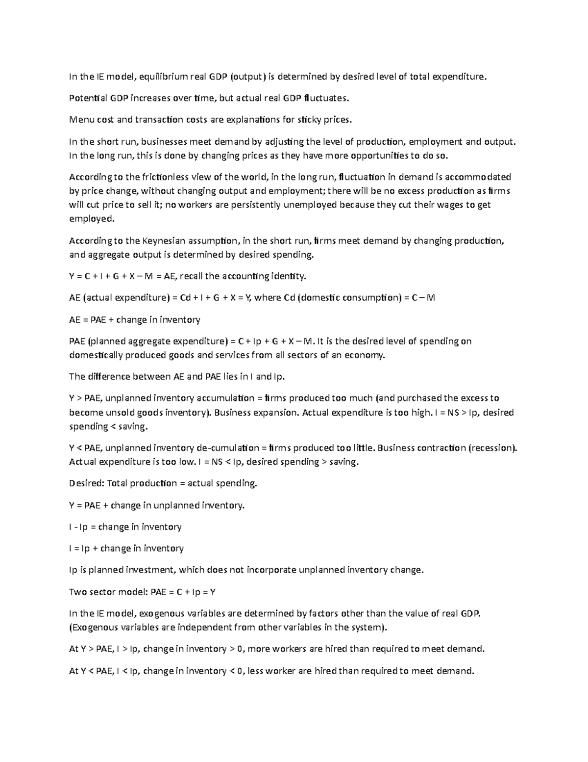 ECON1102 Lecture Notes on PAE Model: Weeks 4-6 Insights - Studocu