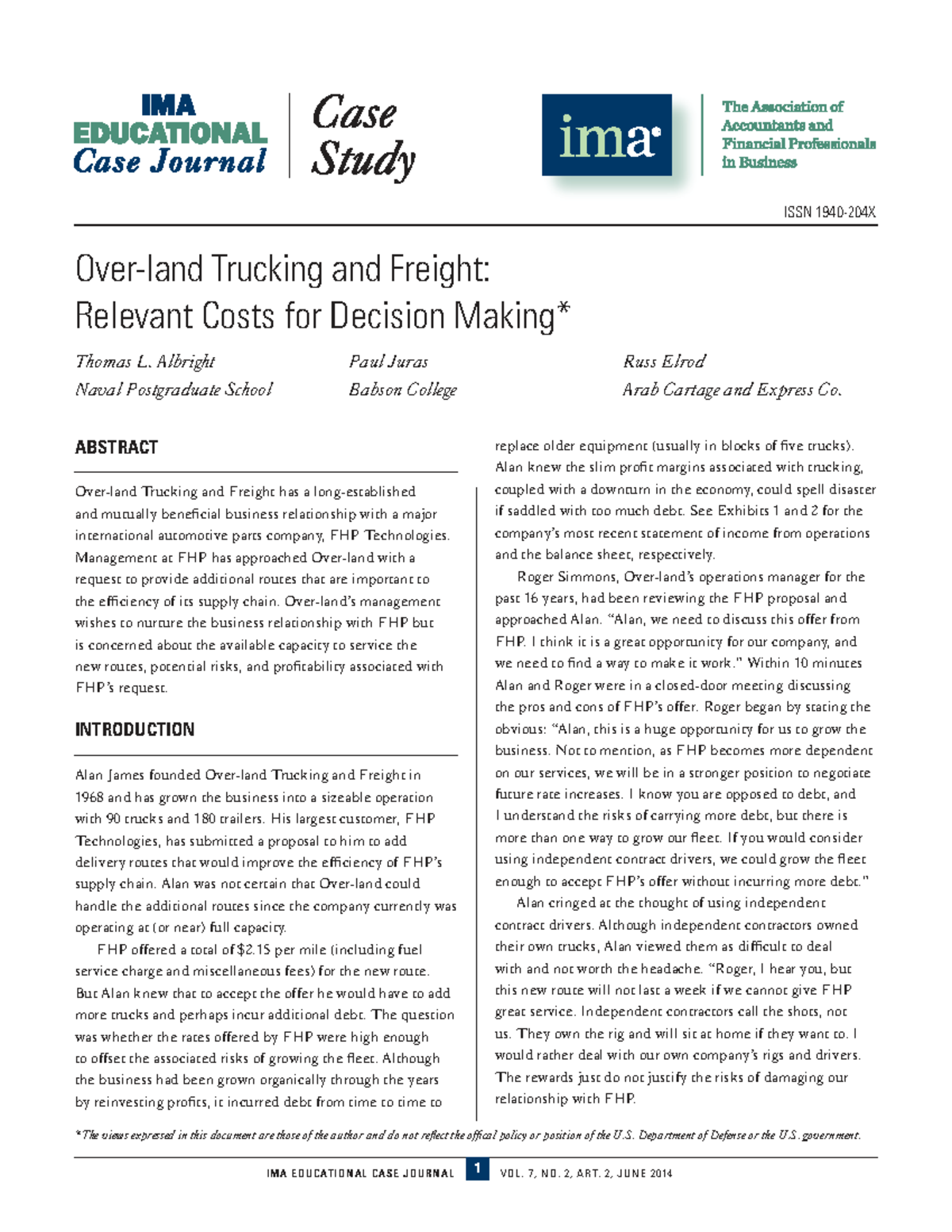 Trucking and Freight Case Study: Cost Analysis for FHP Proposal - Studocu