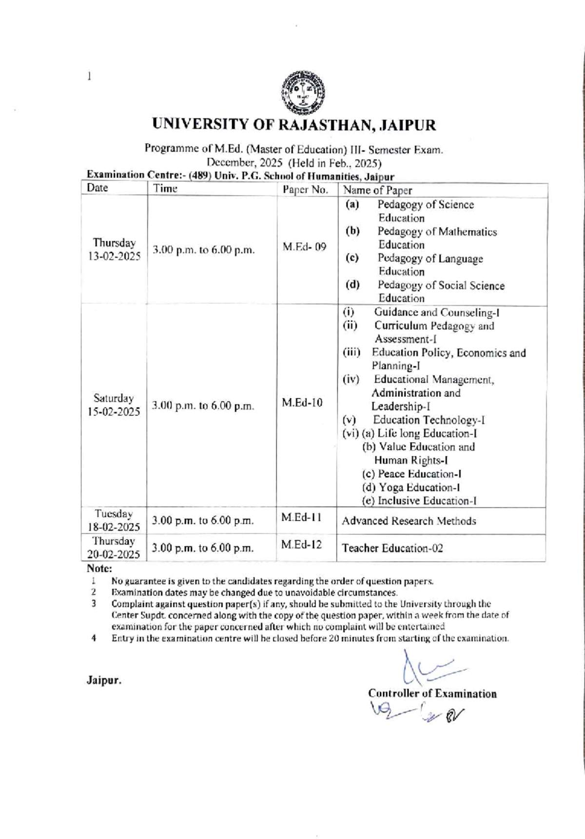 M.Ed. Semester Exam Schedule (489) - December 2025 - Studocu