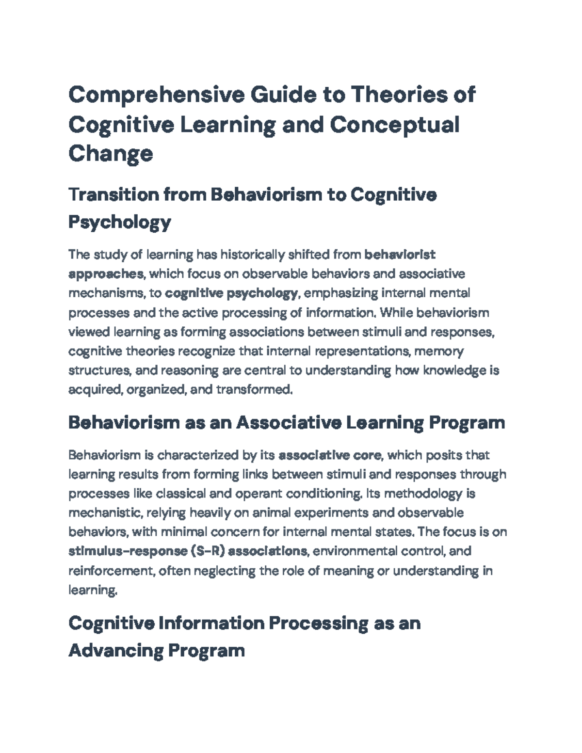 Cognitive Learning Theories: A Comprehensive Analysis and Transition ...