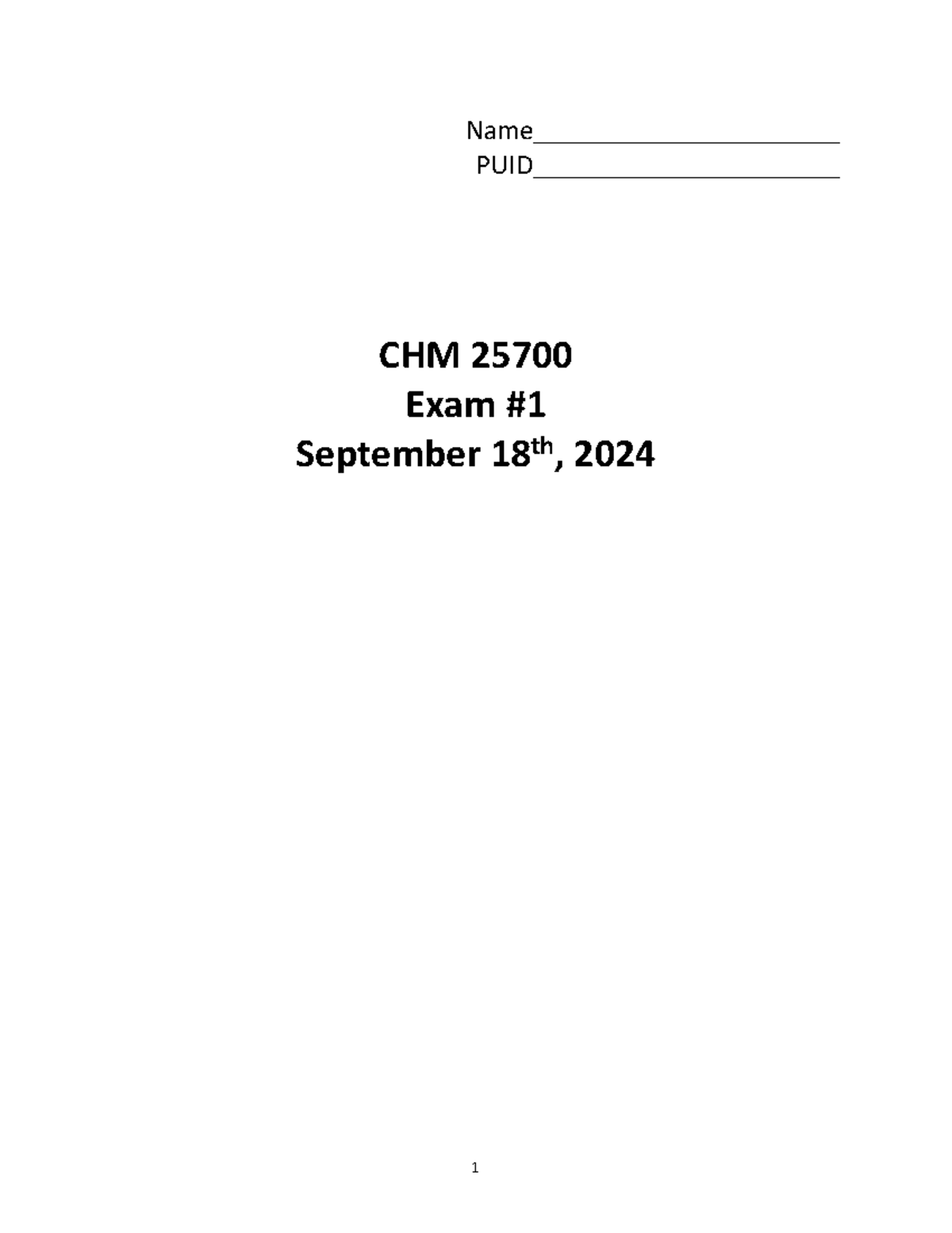 CHM 25700 Exam #1 - Fall 2024 Instructions and Practice Questions - Studocu