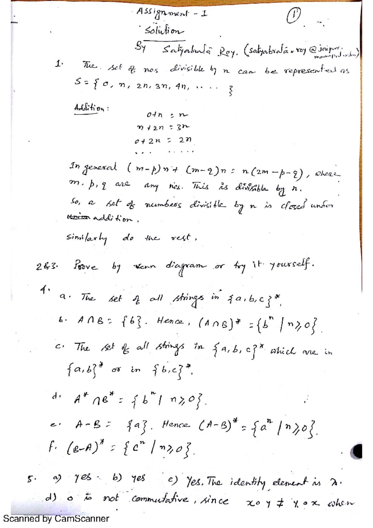 Practice set 1 Solution - Assignment 1 Solution Satyabiala Roy. 1. The ...