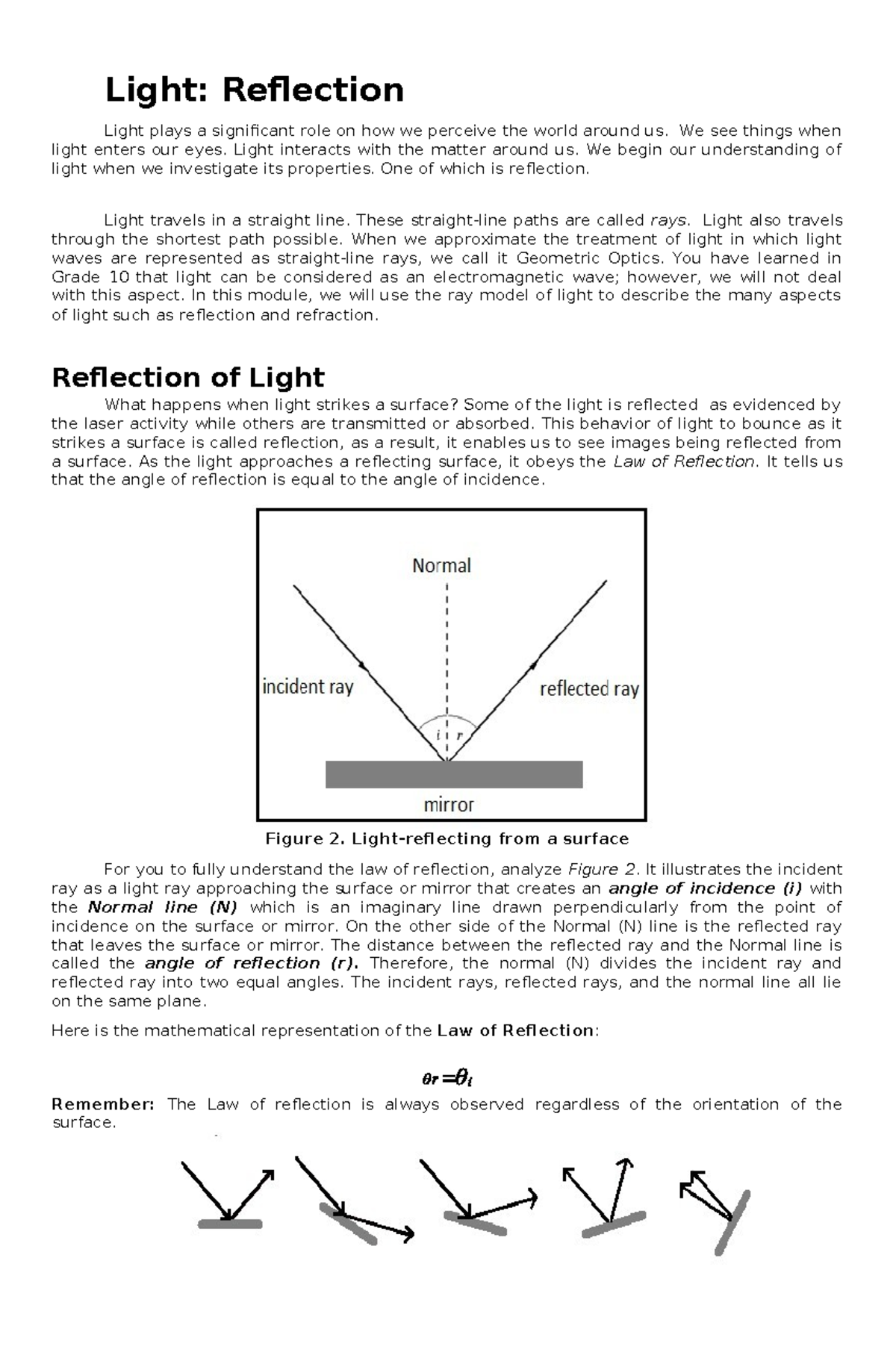 Physical Science PS101: Reflection of Light Module Overview - Studocu