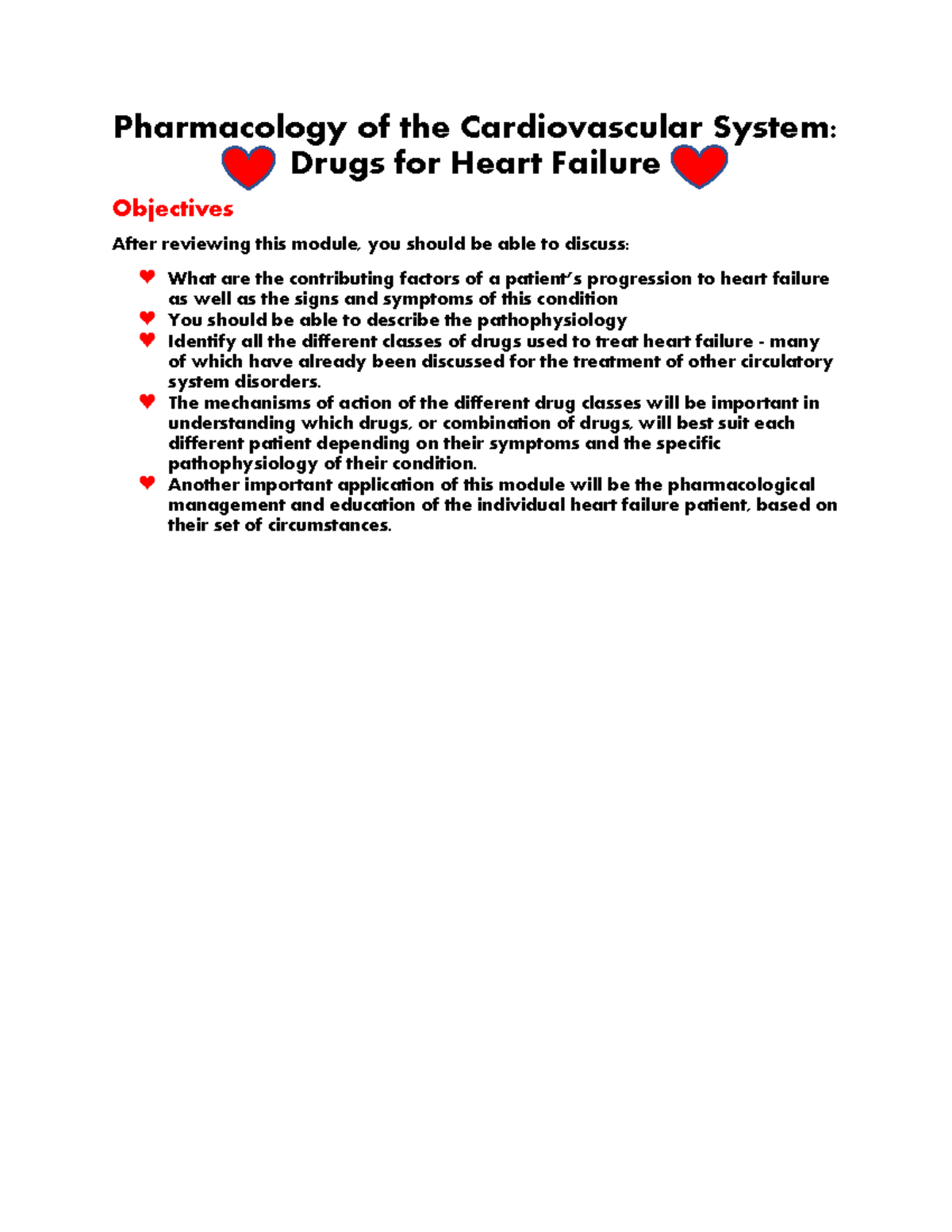 Pharmacology of the Cardiovascular System: Heart Failure Drugs ...