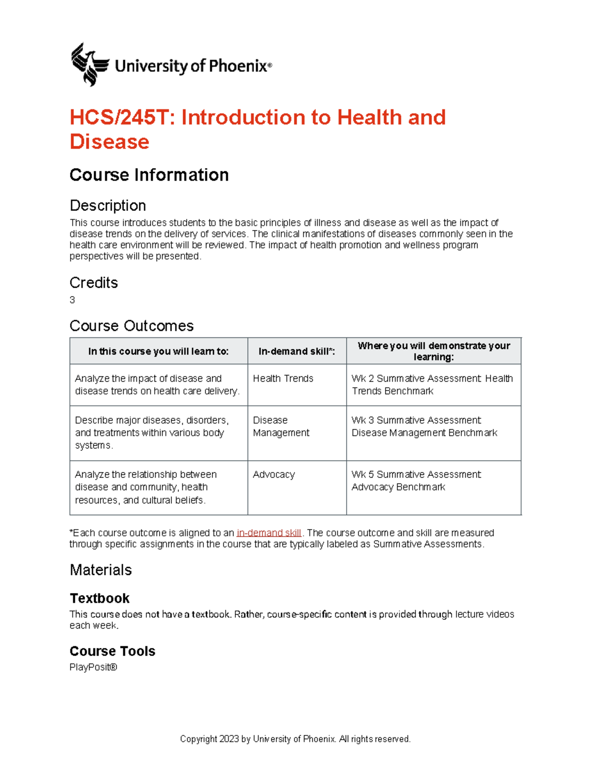 HCS/245T Syllabus: Intro to Health and Disease Overview - Studocu