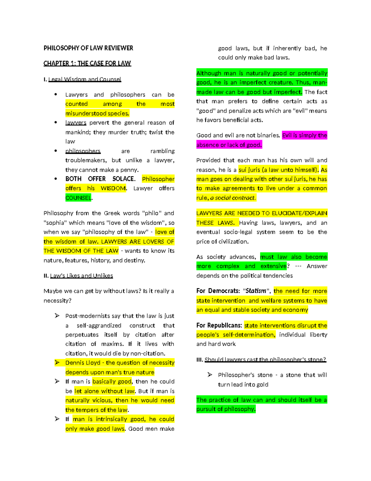PHIL 101: Philosophy of Law Reviewer - Chapter 1 Insights - Studocu