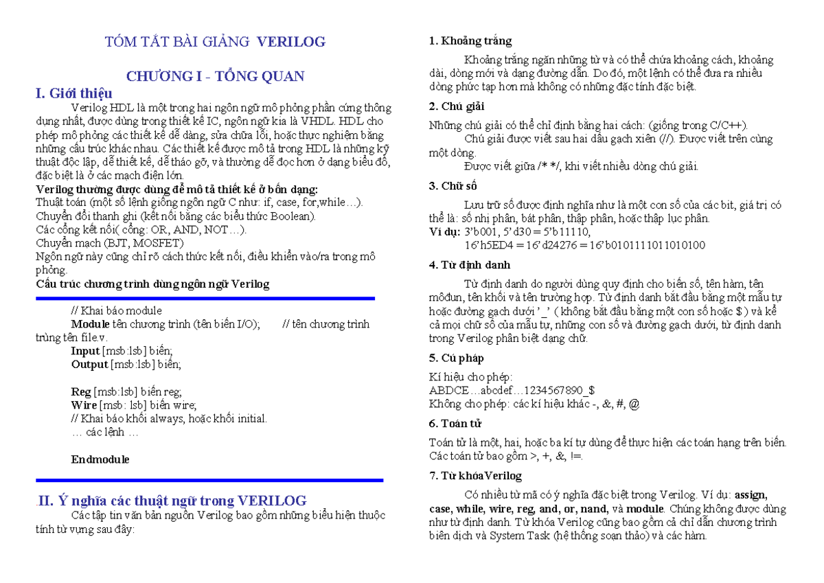TÓM TẮT BÀI GIẢNG VERILOG - ABCCCCCCCCCCCCC - Document Preview