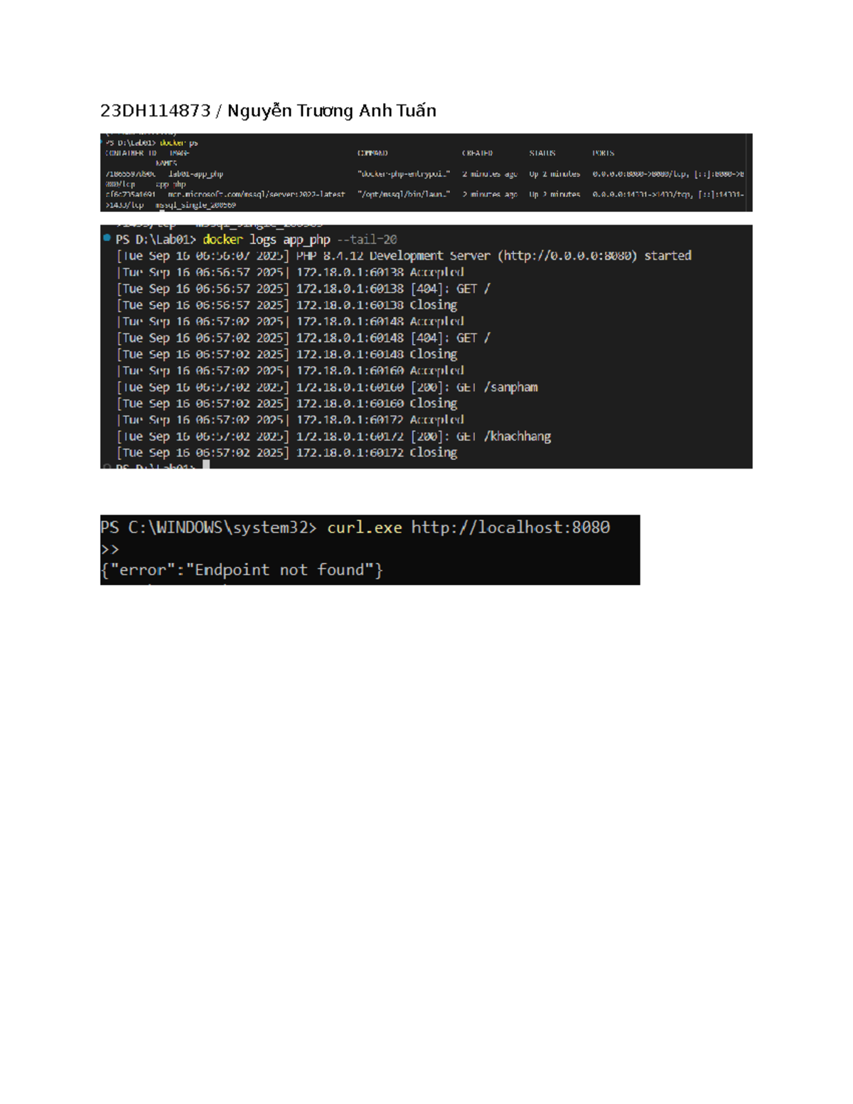 Lab01 Report for Course 23DH114873: Docker PS Commands and Logs - Studocu