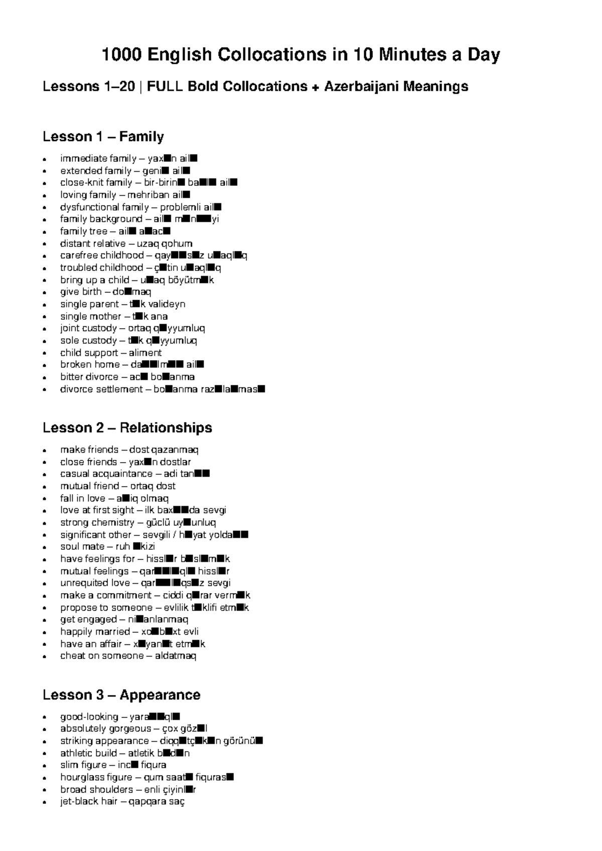 1000 English Collocations Lessons 1-20 FULL AZ - Studocu