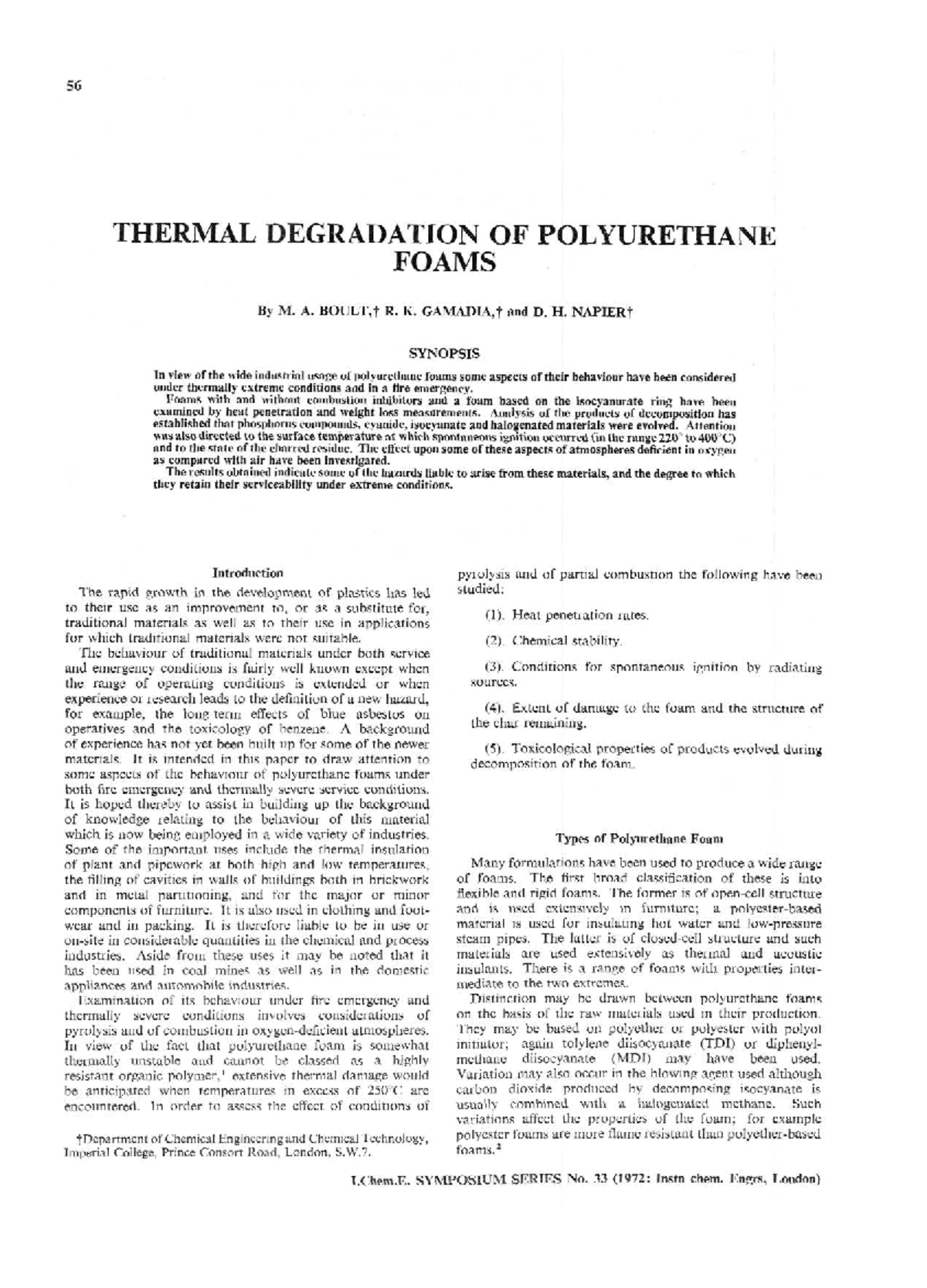 Thermal Degradation OF Polyurethane Foams - 56 THERMAL DEGRADATION OF ...