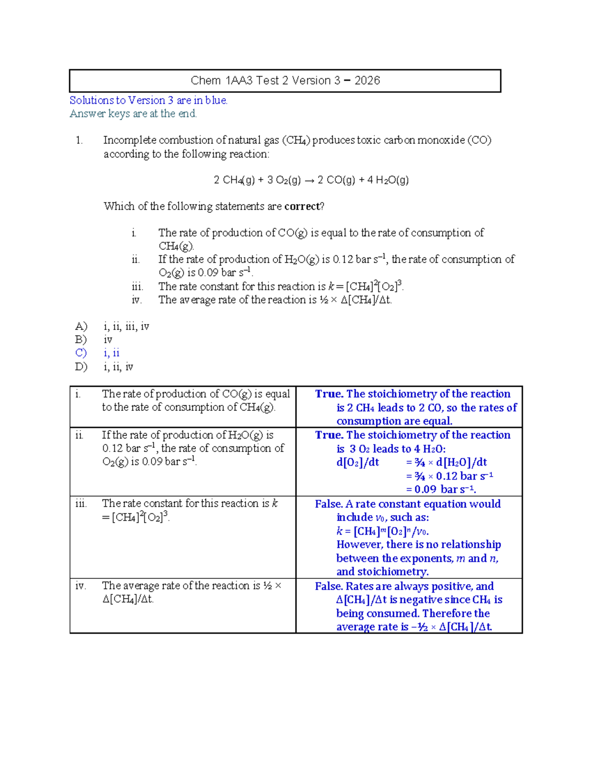 Chem 1AA3 Test 2 2026 Solutions - Version 3 Answer Key - Studocu