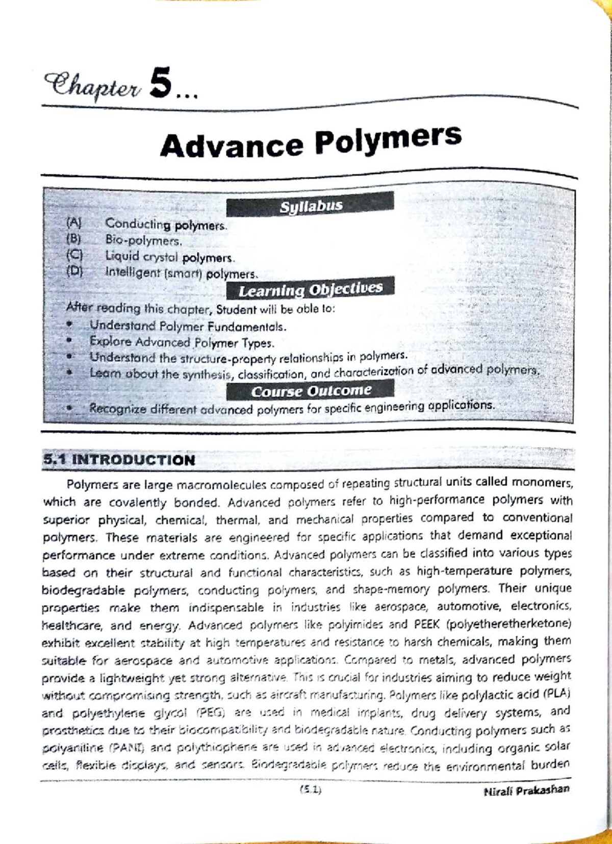 Advance Polymers - Lecture Notes (ENGR 101) on Conducting & Smart ...