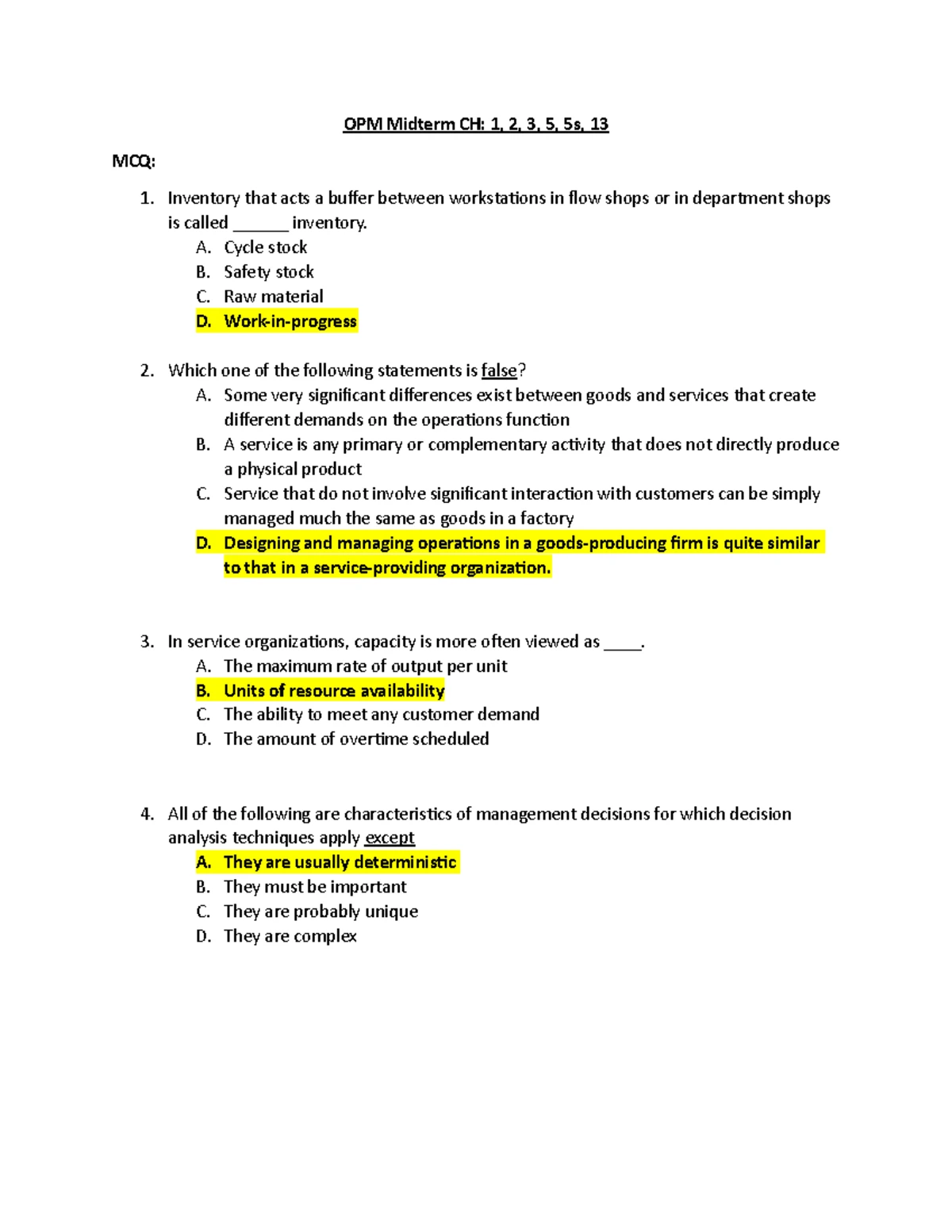 OPM301 Assignment 2 Spring 2025 Answer KEY - Assignment 2-KEY OPM 301 ...