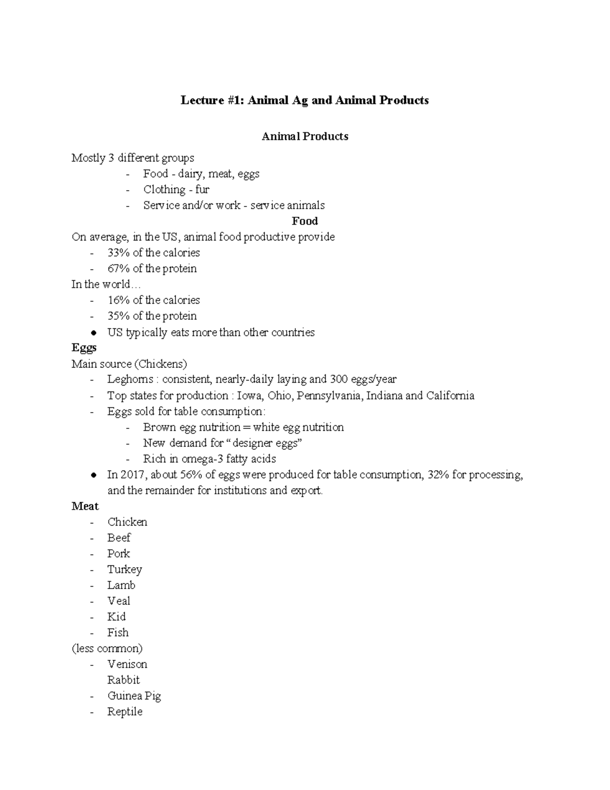 Animal Science - Exam #1 Review: Lecture Notes on Animals and ...