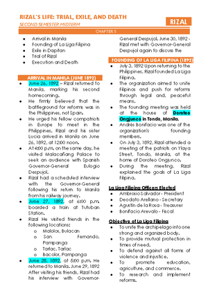Notes- Rizal - FIRST SEMESTER FINAL CHAPTER 1- 5 RIZAL CHAPTER 1 – RA ...