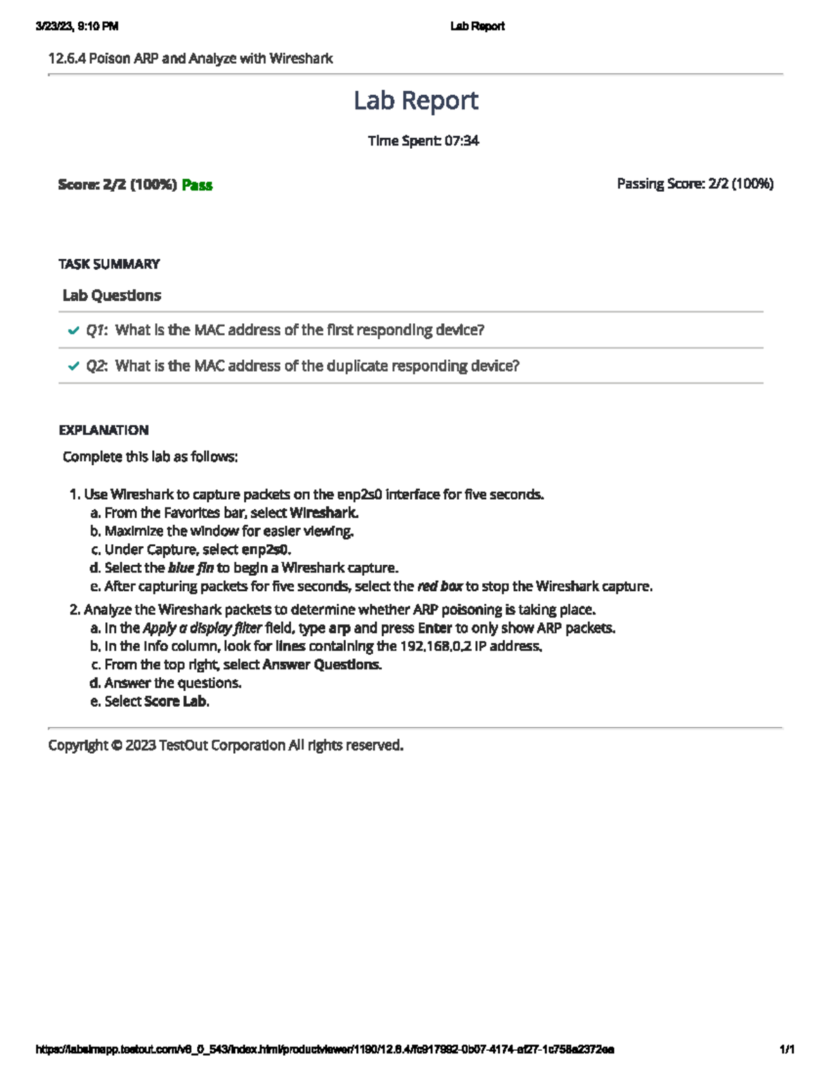 Lab Report 12.6: Poison ARP Analysis with Wireshark Guide - Studocu