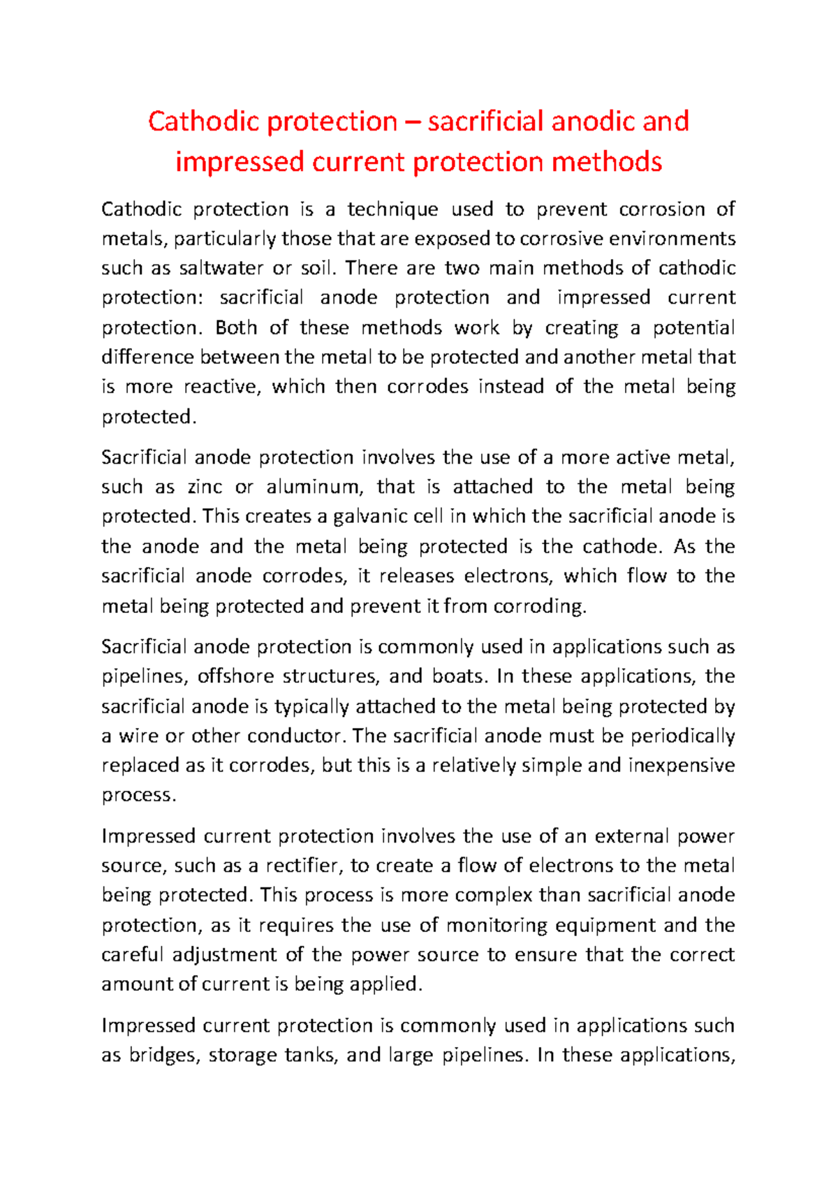Cathodic Protection Methods: Sacrificial Anode & Impressed Current ...