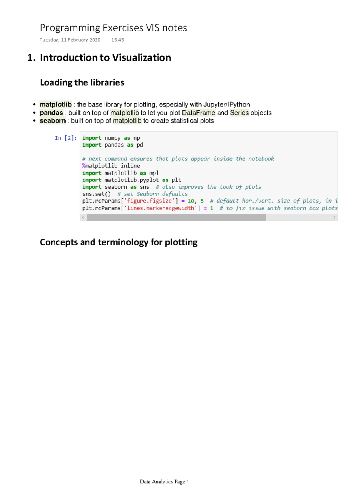 Programming Exercises VIS Notes: Concepts and Techniques in ...