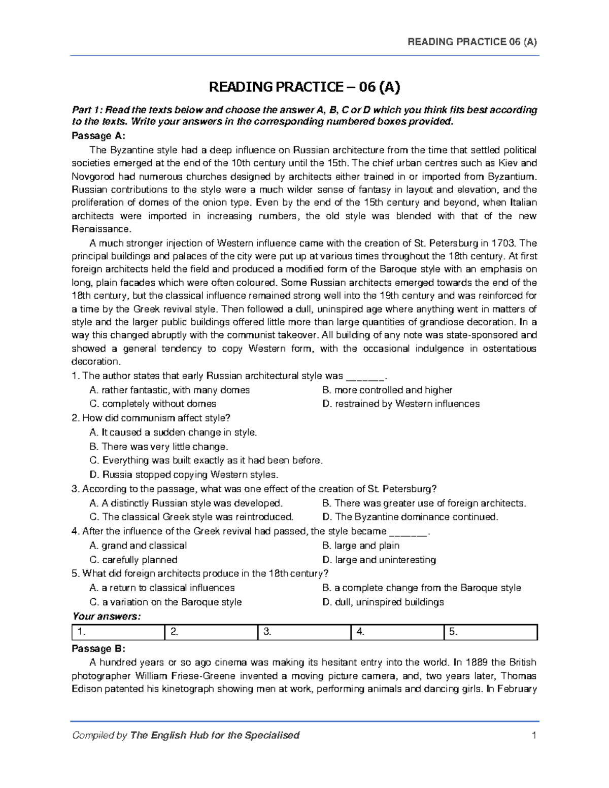 Reading Practice 06 (A) - Comprehension Questions and Answers - Studocu
