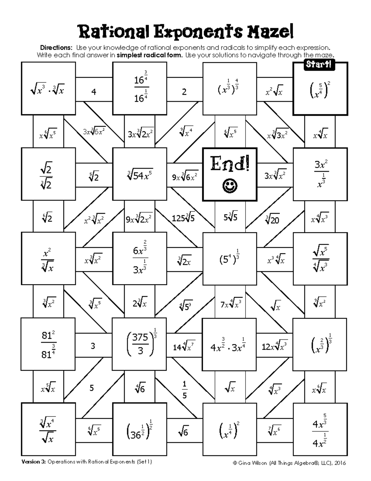 Rational Exponents Maze Worksheet (Version 3: Operations Set 1) - Studocu