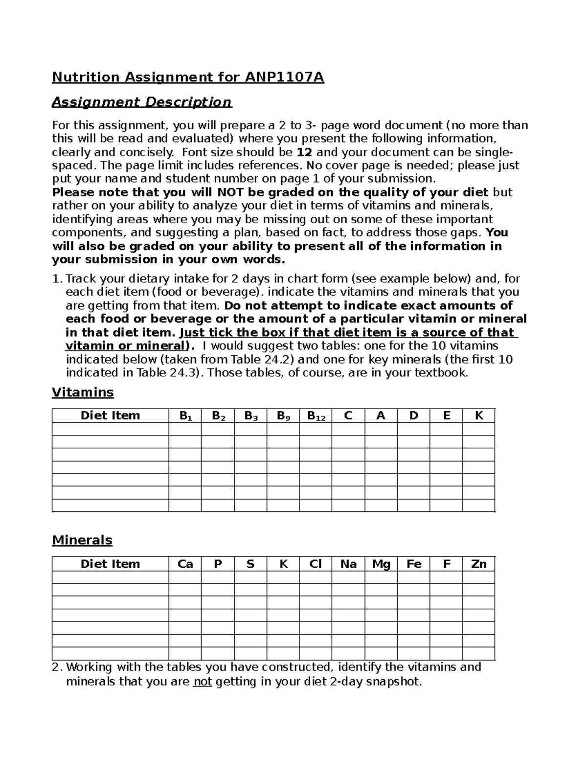 ANP1107 Nutrition Assignment: Dietary Analysis Report 2025 - Studocu